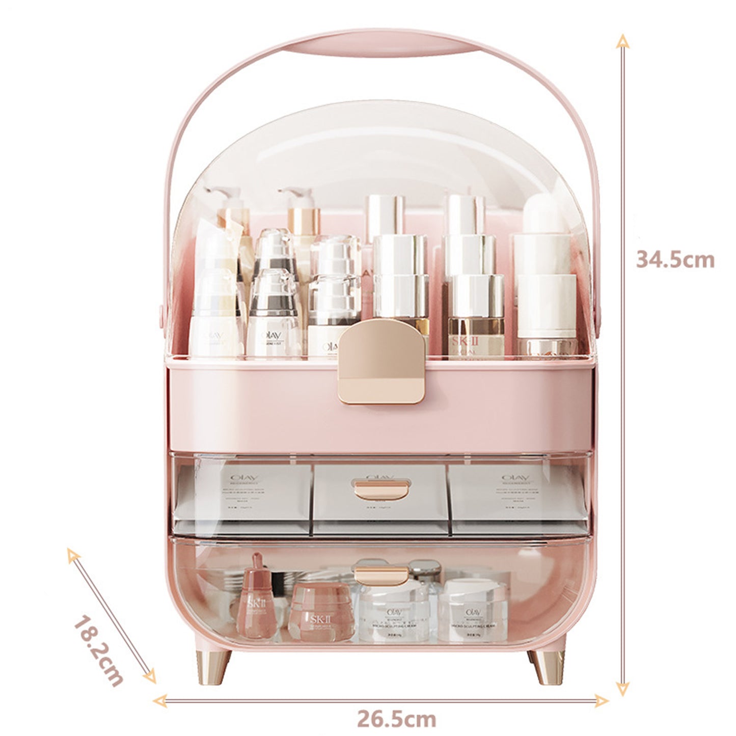 Makeup Organizer With Skincare Holder - Acrylic Cosmetic Storage Box, 4 Colors - Vanity & Bathroom Counter Organizer - Perfect Teen Girl Gift B